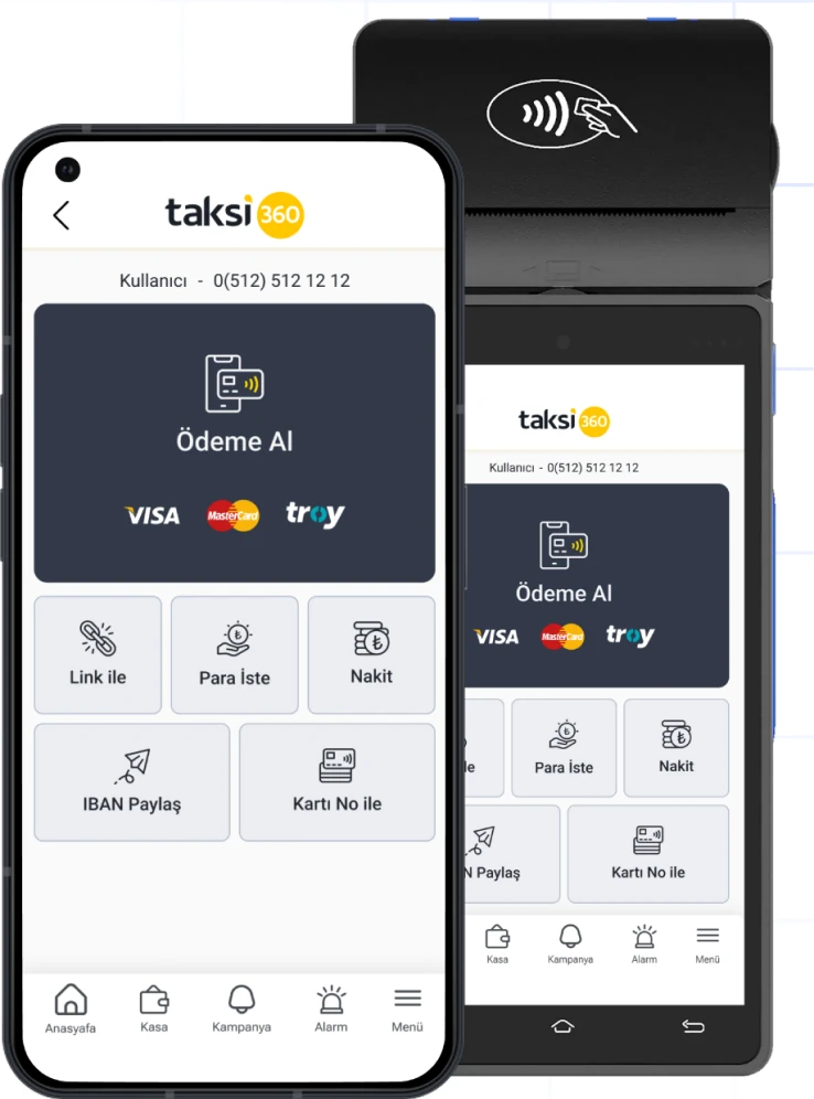 Taksi360 uygulaması ve POS cihazı